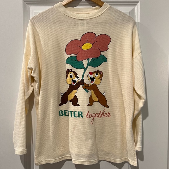 Disney Parks Chip N’ Dale Flower Better Together Long Sleeve Top Waffle Knit - Picture 1 of 5